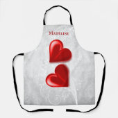 赤いハートパーソナライズされたエプロン エプロン (正面)