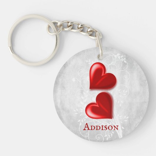 赤いハートパーソナライズされたキーチェーン キーホルダー (正面)