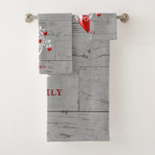 赤いハートパーソナライズされたバスタオルセット バスタオルセット (インサイチュ)