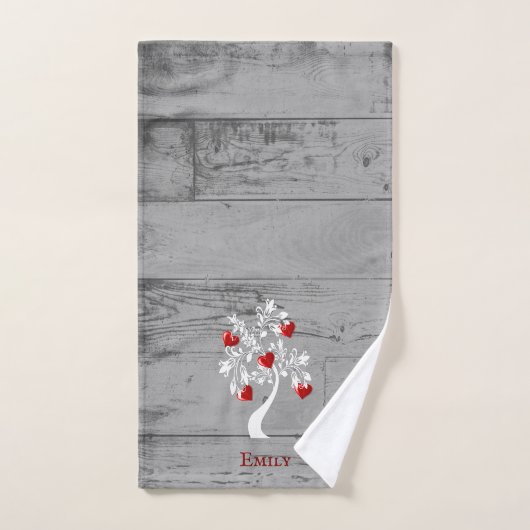 赤いハートパーソナライズされたバスタオルセット バスタオルセット (ハンドタオル)