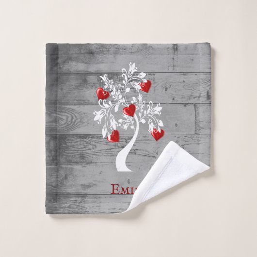 赤いハートパーソナライズされたバスタオルセット バスタオルセット (ウォッシュタオル)