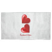 赤いハートパーソナライズされたピローケース 枕カバー (正面左)
