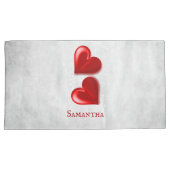 赤いハートパーソナライズされたピローケース 枕カバー (正面右)