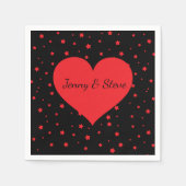 赤いハートパーソナライズされたブラックカクテルナプキン スタンダードカクテルナプキン (正面)