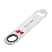 赤いハートパーソナライズされたボトルオープナー スピード栓抜き (正面アングル)