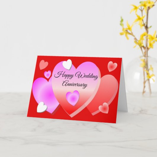 赤いハートパーソナライズされた結婚記念日 カード (黄色い花)