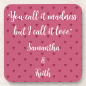 赤いハートパーソナライズされた飲料用コースター コースター (正面)