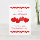 赤いハートパーソナライズされた70結婚周年 カード (正面)