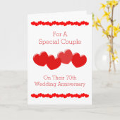 赤いハートパーソナライズされた70結婚周年 カード (黄色い花)