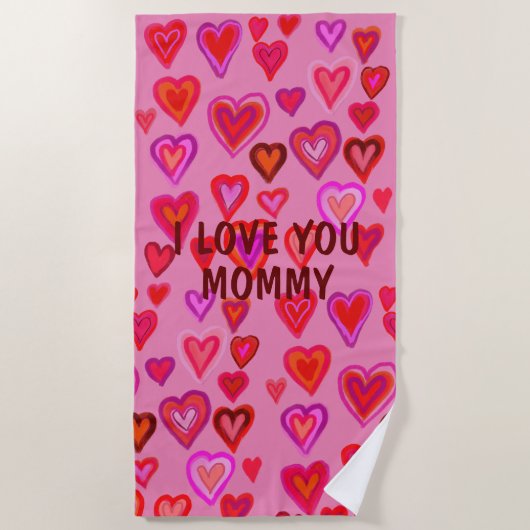 赤いハートビーチタオル ビーチタオル (正面)