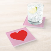 赤いハートビートパステルピンク ガラスコースター (アングル)