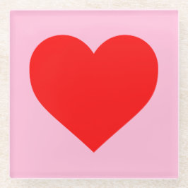 赤いハートビートパステルピンク ガラスコースター