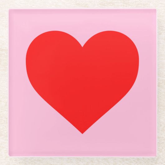 赤いハートビートパステルピンク ガラスコースター (正面)