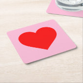 赤いハートビートパステルピンク スクエアペーパーコースター (アングル)