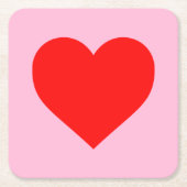 赤いハートビートパステルピンク スクエアペーパーコースター (正面)