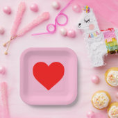 赤いハートビートパステルピンク ペーパープレート (パーティー)