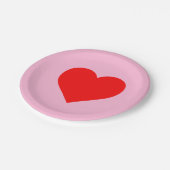 赤いハートビートパステルピンク ペーパープレート (アングル)