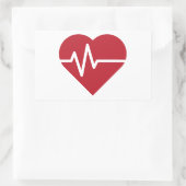 赤いハートビート 長方形シール (バッグ)