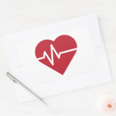 赤いハートビート 長方形シール (封筒)
