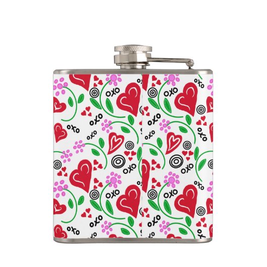 赤いハートピンクの花ビニール包まれたフラスコ フラスク (裏面)