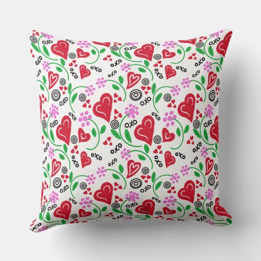赤いハートピンクの花装飾用クッション クッション (裏面)