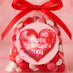 赤いハートピンクハッピーバレンタインデー ラウンドシール