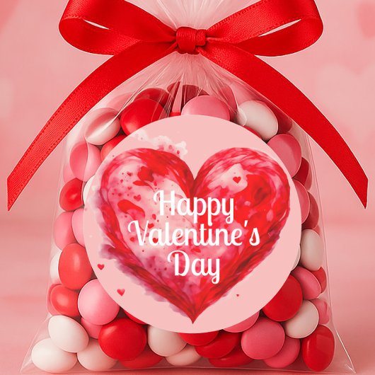 赤いハートピンクハッピーバレンタインデー ラウンドシール