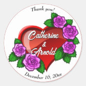 赤いハートピンクローゼスサンキューユー結婚式の引き出物 ラウンドシール (正面)