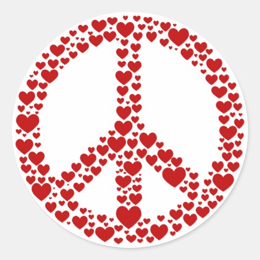 赤いハートピースサインのシール ラウンドシール (正面)