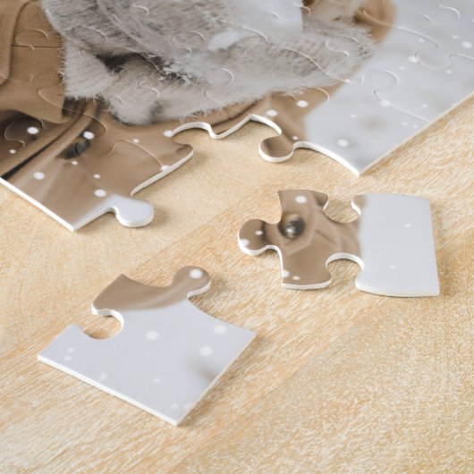 赤いハートファミリー名フォトコラージュクリスマス ジグソーパズル (側面)