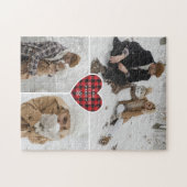 赤いハートファミリー名フォトコラージュクリスマス ジグソーパズル (横)