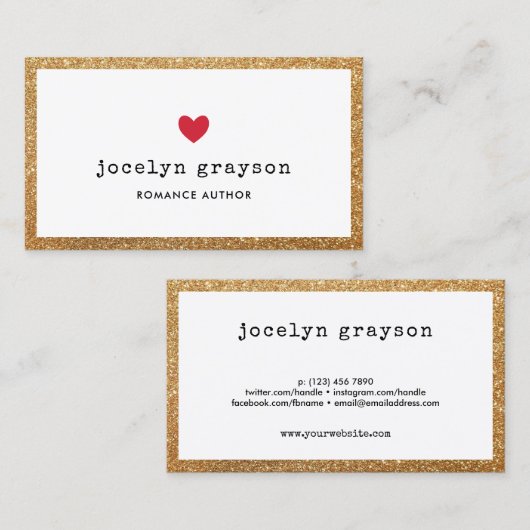 赤いハートフェイク金ゴールドグリッターロマンス作家 名刺 (正面/裏面)
