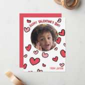 赤いハートフォトクラスルームのバレンタインデーのカード ノートカード (正面/裏面インサイチュ)