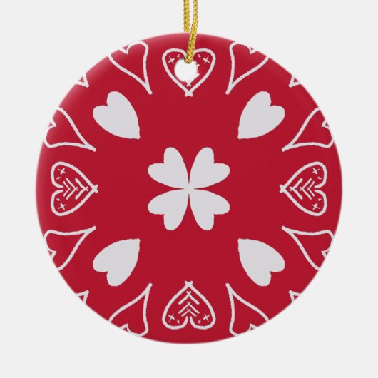 赤いハートフォークアートクリスマスツリー セラミックオーナメント (正面)