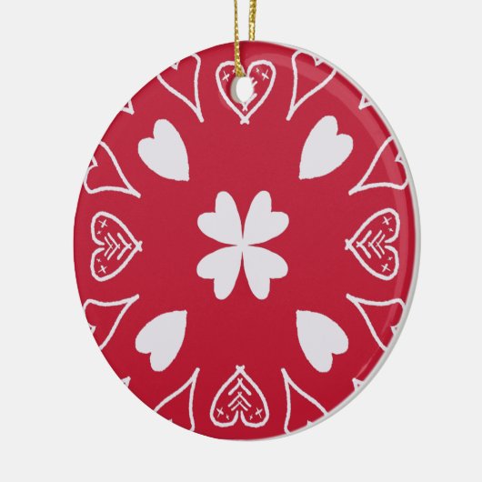 赤いハートフォークアートクリスマスツリー セラミックオーナメント (左)