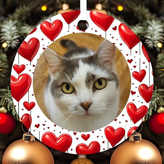 赤いハートフレカスタムームのペット写真 メタルオーナメント