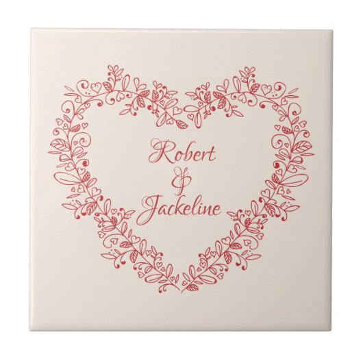 赤いハートフローラエレガントヴィンテージバレンタインデー タイル (正面)
