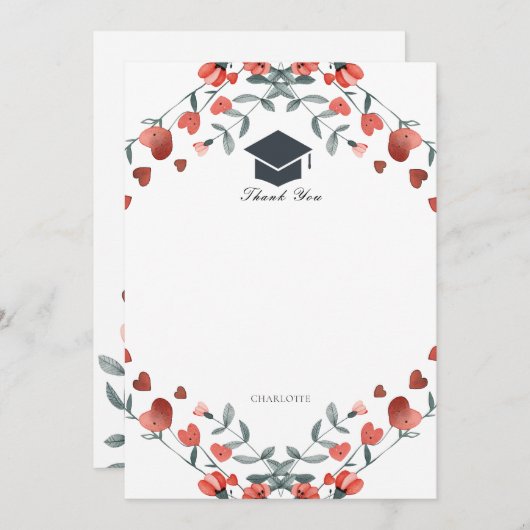 赤いハートフローラ写真卒業ありがとう 招待状 (正面/裏面)
