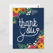 赤いハートフローラ聴診器ナース医 ポストカード (正面/裏面)