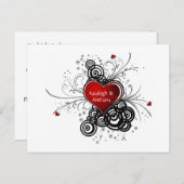 赤いハートブラックスワール日付を保存 案内ポストカード (正面/裏面)