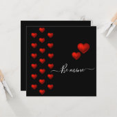 赤いハートブラックバレンタインフラットグリーティングカード カード (正面/裏面インサイチュ)