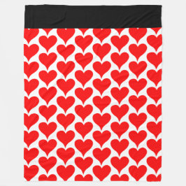 赤いハートブラックパターン フリースブランケット