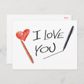 赤いハートブラック愛するペン結婚の婚約 案内ポストカード (正面/裏面)