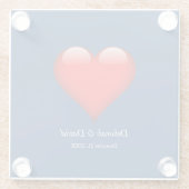 赤いハートブルーモダンミニマ結婚リスト ガラスコースター (裏面)