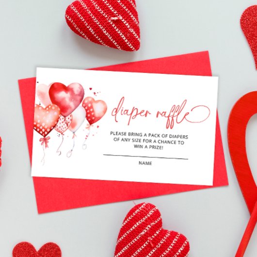 赤いハートベビーシャワーおむつラッフルチケット エンクロージャーカード