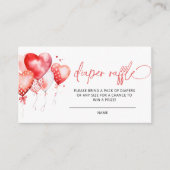 赤いハートベビーシャワーおむつラッフルチケット エンクロージャーカード (正面)