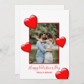 赤いハートホワイトハッピーバレンタインデーの写真ホリデーC シーズンカード (正面/裏面)