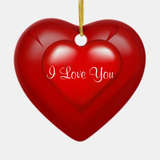 赤いハートポップ・アートのアイラブユーキープサケオーナメント セラミックオーナメント (正面)