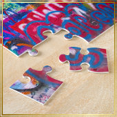 赤いハートモザイクグラフィティ通りアートフォト – ジグソーパズル