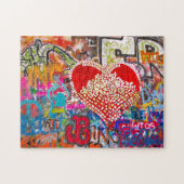 赤いハートモザイクグラフィティ通りアートフォト – ジグソーパズル (横)